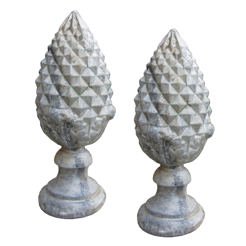 Parc Monceau Pair Of Antique Zinc Pineapple Finials Atlanta Ga